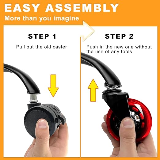 FreekyFit Office Chair Wheels for Casters Replacement - 3" Rubber Wheels for Computer Gaming Desk Caster Smooth & Safe Rolling for All Floors Including Hardwood and Carpet - Set of 5 - Red