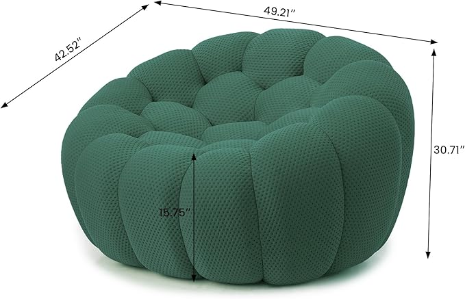 JACH 49.21'' Modern Lazy Floor Sofa, Oversized Bubble Couch Chair, Upholstered Mesh Fabric Bubble Sofa, 3D Honeycomb Shape Curved Couch for Living Room, Office, Apartment, Small Space (Green)