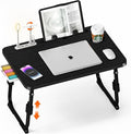 DECOSIS Laptop Desk for Bed Height Adjustable, Lap Bed Table with USB/Storage Drawer/Cup Holder/Tablet Stand/Book Shelf, Foldable Breakfast Tray Portable for Reading Writing, Sofa & Floor, Black