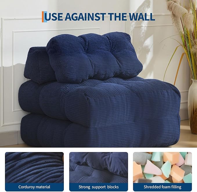 Garvee Folding Sofa Bed, Convertible Sleeper Chair with Pillow Foldable Mattress with Back Support, Boneless Fold Out Chair Bed Comfy Floor Sofa Lounge for Living Room, Bedroom, Navy Blue, Single