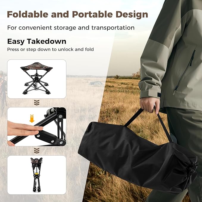 GYMAX 360° Swivel Camping Stool, Portable Folding Stool Seat with Carry Bag, Collapsible & Lightweight for Outdoor Fishing Backpacking Hunting Hiking Travel
