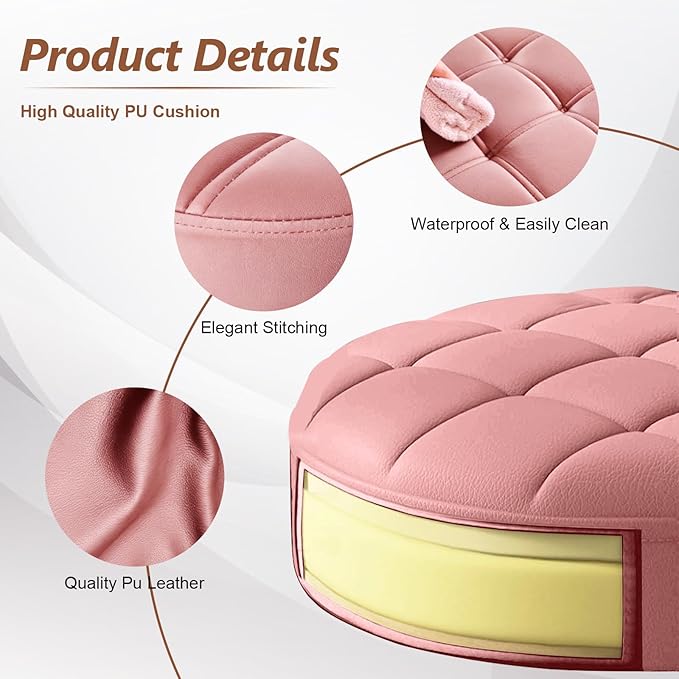JPBSTO Small Rolling Stool with Wheels, PU Leather Height Adjustable Vanity Work Task Stool, 360 Swivel, Padded Seat Cushion,for Salon, Home, Office