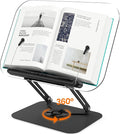 BYMECOST Acrylic Book Stand for Reading, Adjustable Book Holder with 360° Rotating Base & Elastic Page Clips, Foldable Desktop Riser Stand for Cookbook,Laptop,Tablet,Music Scores,Recipe,Textbook,Black