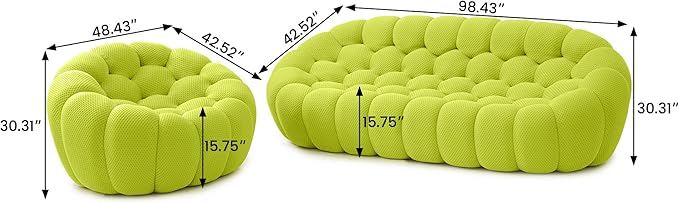 JACH 3 Seater Bubble Sofa and Single Seat Curved Couch, Comfy Upholstered Sofa, Mesh Fabric 3D Honeycomb Shape Modern Couch for Living Room, Office, Apartment, Small Space (Fluorescent Green)