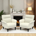 2-Pack Faux Leather Accent Sofas, Symmetrical Shawl Armchairs with Wide Armrests & Wooden Legs, Beige Sofa Chairs Set for Bedroom, Living Room, Compact Spaces