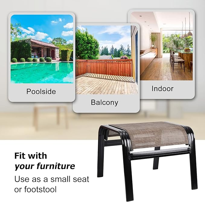 Deguifei Patio Ottoman Outdoor Footstools Assembled Aluminum Footrest Small Seat for Balcony,Backyard 2 Pack Brown
