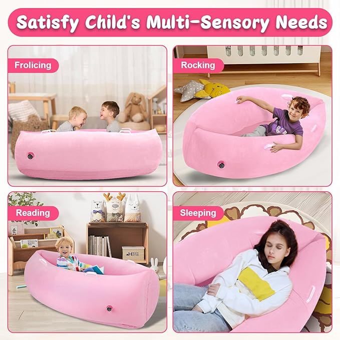 XLYLKS Sensory Chair Inflatable Peapod Canoe, 60" Sensory Pod Sitting for Autistic Children, Therapy Pea Pod for Children, Inflatable Boat Chair Sensory Peapod, Pink