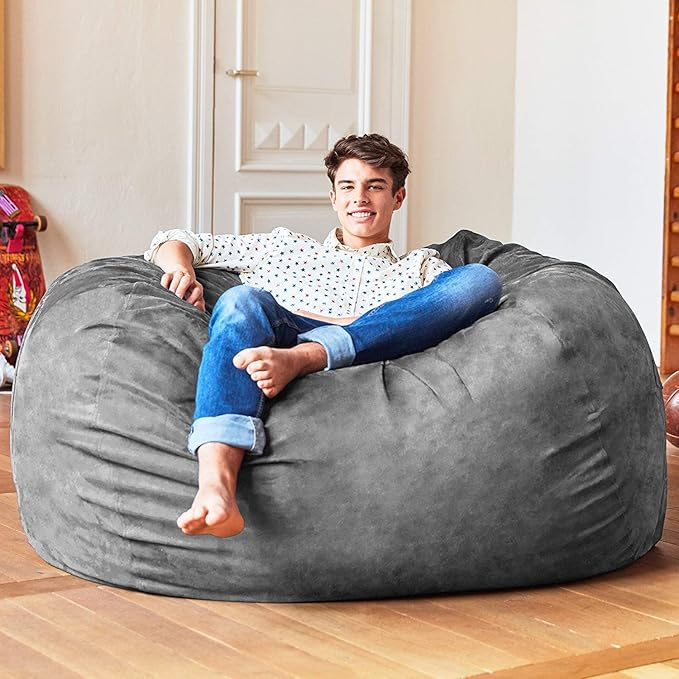 Lumaland Luxurious 5ft Large Bean Bag Chair with Microsuede Cover - Ultra Soft, Foam Filled, Washable Bean Bag Sofa for Teens, Adults, Pets - Accessory for Dorm, Living Room, House - Dark Grey