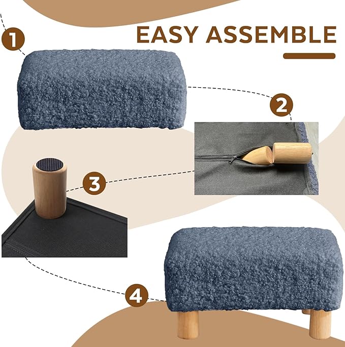 FIMIVIBI Small Foot Stool Ottoman, Sherpa Footstool Ottoman Foot Rest for Couch, Rectangle Footstools and Ottomans Small for Living Room, Entryway and Bedroom (Navy Blue)