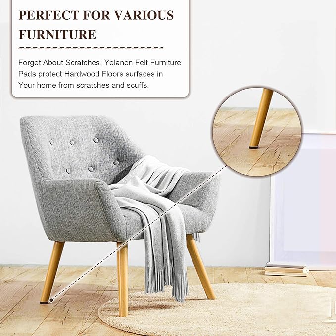 Yelanon Felt Furniture Pads for Hardwood Floors -261 Pcs Premium Floor Protectors for Furniture, Felt Pads for Chair Legs, Brown & Beige