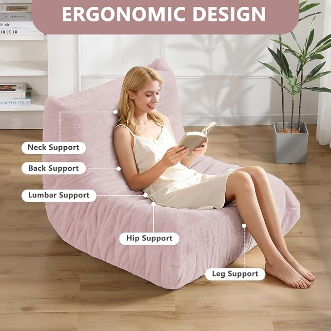 Bean Bag Chair for Adults, Giant Bean Bag Sofa Oversized Beanbag Chairs, Fireside Bean Bag Couch with High Density Sponge Filled Large Bean Bags Chair for Apartment Living Room Bedroom, Dusty Pink