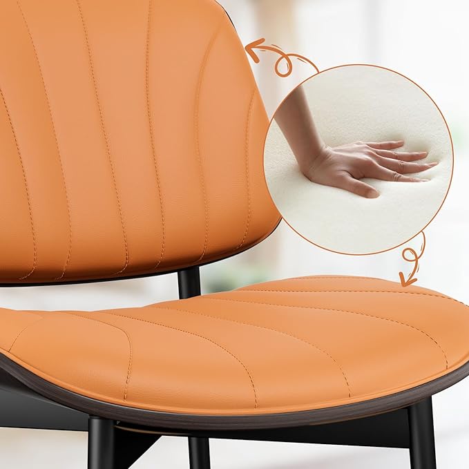 YaFiti Dining Chairs Set of 8, Mid Century Modern Dining Room and Kitchen Chairs, Upholstered PU Leather Chairs with Walnut Bentwood and Metal Legs, Orange