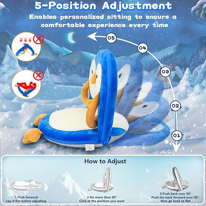 Floor Chair for Kids, Penguin Floor Seating with Back Support 5 Adjustable Position Ideal for Reading Gaming Meditating Yoga, Kids Chair for Daycare Preschool Classroom (Blue)