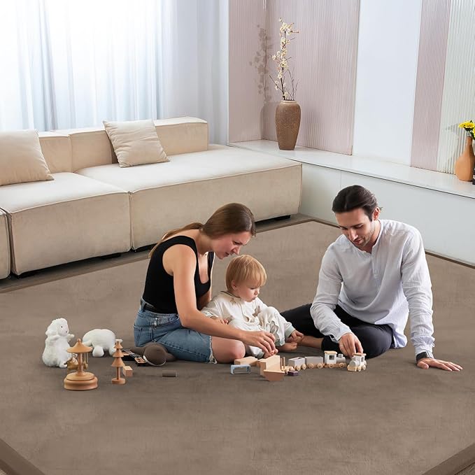 Baby Play Mat for Floor Tummy Time Mat Nursery Muscle Area Rug Playroom Rug Tatami 47"*47" Memory Foam 1.3" Thick Crawling For Babies,Toddlers, Infants, Kids,Floor(Brown)