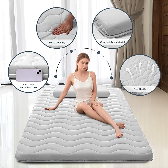 Japanese Floor Mattress, 100% High Density Comfortable Foam, 3.5" Thicken Foldable Mattress Tatami Mat Sleeping Pad, Ideal for Comfort and Support, Kids Floor Lounger Pillow Bed Sofa (Full）