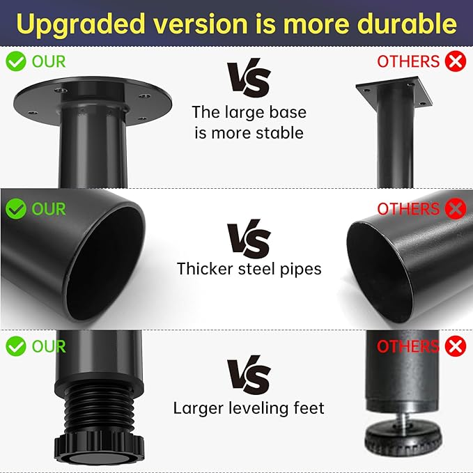 KOMOHOM Adjustable Metal Table Leg 32~51 Inch, Adjustable Furniture Leg Set, Home Office DIY Metal Desk Legs, for Computer Desk Dining Table Office Desk (2, Black)