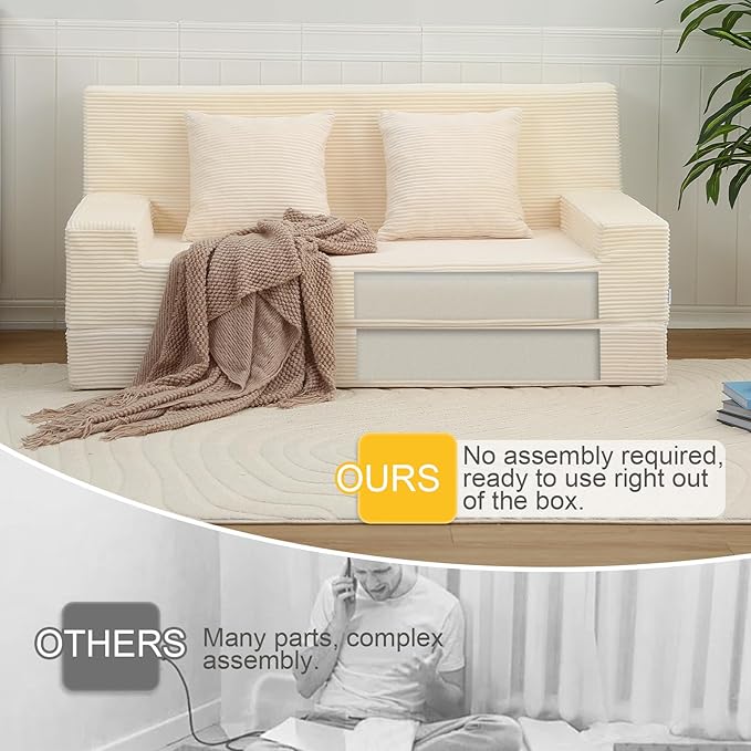 MeMoreCool Boneless Folding Queen Sofa Bed – Corduroy Convertible Sleeper Chair & Fold‑Out Futon for Living Room Guest Use