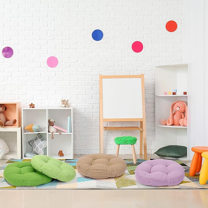 Gerrii 12 Pieces Classroom Floor Cushions with Handles Flexible Floor Seating Cushions Pillows School Chairs in Home School Classroom Kindergarten Daycare Nursery(Novel Color,Round)