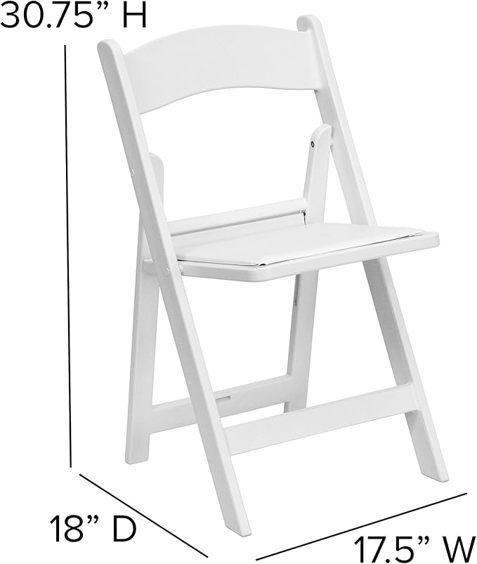 EMMA + OLIVER Set of 4 Lightweight Resin Folding Chairs in White, Comfortable 800LB Weight Capacity Chair