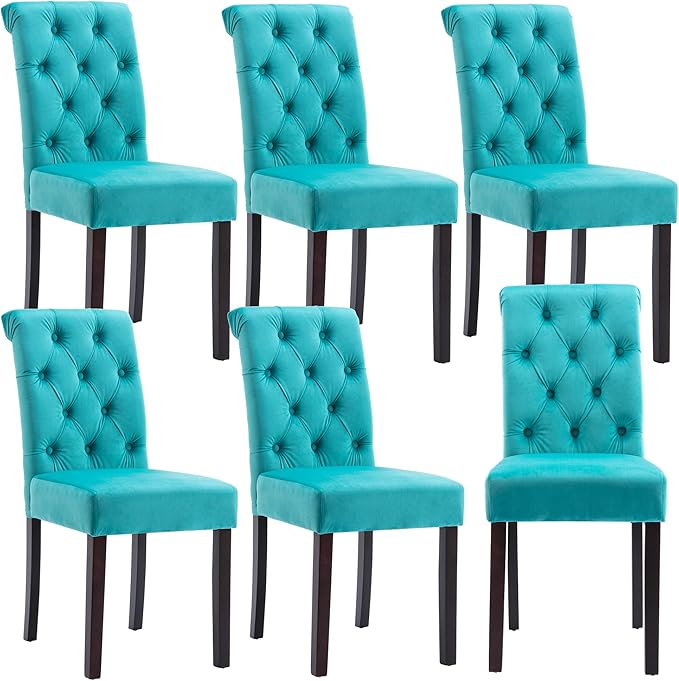 chairus Dining Chairs Set of 6 Mid Century Modern Living Room Chairs with Button Tufted High Back Velvet Armless Chair Comfy Upholstered Side Chairs for Kitchen/Restaurant/Bedroom, Turqs Green