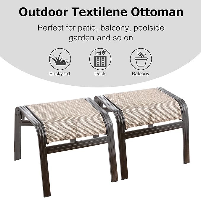 Deguifei Outdoor Patio Footstools Aluminum Outdoor Ottomans Footrest Small Seating Wicker Furniture Patio Ottoman 2 Pieces Brown