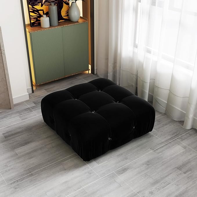 JACH Modern Ottomans Module for Living Room, Minimalist Comfy Breathable Ottoman, Velvet Ottoman for Living Room Apartment (Black)