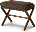 Folding Foot Stool, Small Accent Ottoman with Thick Cotton Cushion & Bamboo X Legs, Modern Padded Sofa Stool for Makeup Bedroom Living Room (Brown)