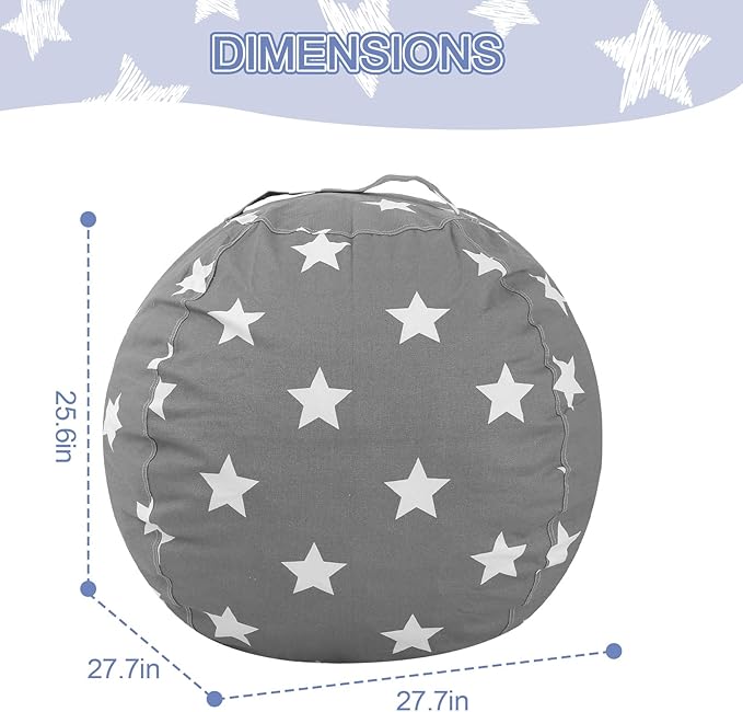 COMAX Bean Bag Chair for Kids, Kid Beanbag Chair Cute, Cotton Canvas Lazy Chair with Shredded Foam Filling, Stuffed Floor Sofa Couch for Boys and Girls, Grey Stars