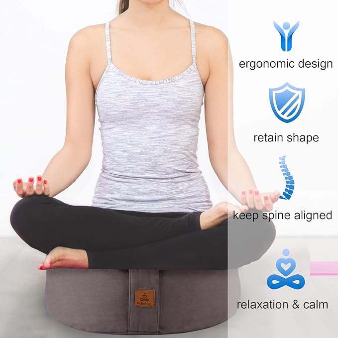 FelizMax Zafu Buckwheat Meditation Cushion,D=13"/16" H=5.5",Round Zabuton Meditation Pillow,Yoga Bolster Kneeling Pillow Premium Yoga Pillow for Sitting on Floor Zippered Cotton Cover