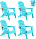 FUNBERRY Folding Adirondack Chair Set of 4, All Weather HDPE Fire Pit Chairs with Cup Holder for Outdoor
