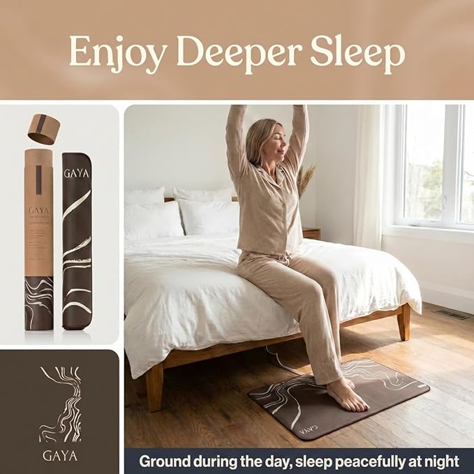 GAYA Grounding Mat for Feet, Sleep Improvement, Back Pain Relief, Muscle Relaxation & Stress, Including 15ft Cord, 100K Ohm Resistor | Conductive Carbon | Earthing Pads for Bed Couch, Desk (24''X16'')