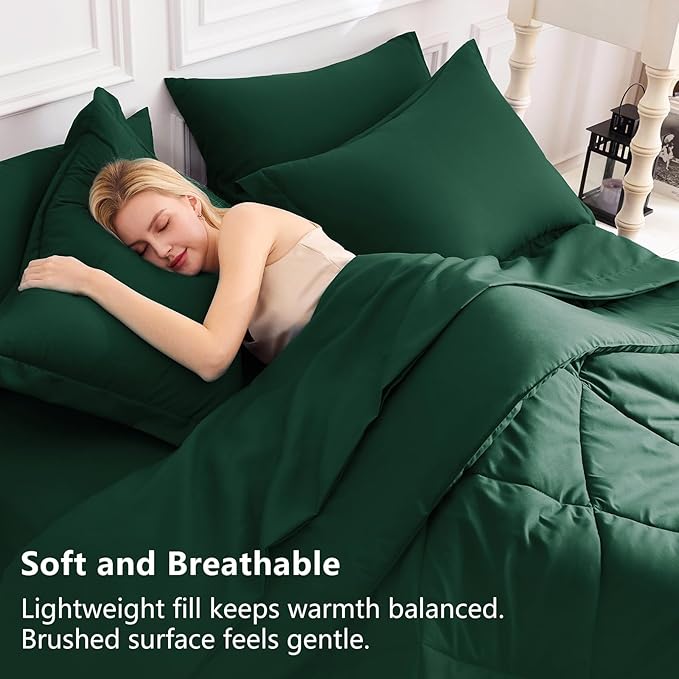 CozyLux King Size Comforter Set Emerald Green - 7 Pieces Bed in a Bag King, Luxury Soft Bed Set for All Seasons, Bedding Set with Down Alternative Comforter, Sheets, Pillowcases & Shams