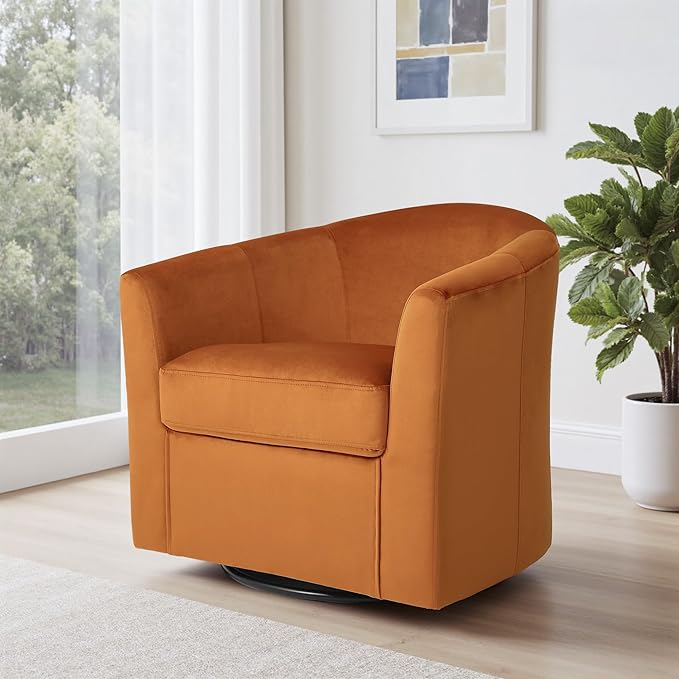 DREAMSIDEA Swivel Accent Chair, Upholstered Velvet Barrel Armchair, Modern Round Single Sofa Seating Comfy Reading Corner Chairs for Living Room Bedroom, Fully Assembled (Velvet Orange, Set of 2)