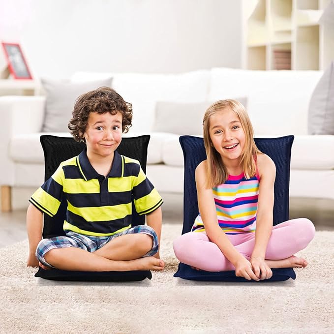 BestComfort Set of 2 Folding Floor Chair 6-Position Adjustable Meditation Chair Video Gaming Chair Reading TV Watching, Portable Floor Seat Lounge Sofa Chair Kids Teens Adult, Navy (BComfort-65605)