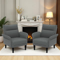 2-Pack Faux Leather Accent Sofas, Symmetrical Shawl Armchairs with Wide Armrests & Wooden Legs, Gray Sofa Chairs Set for Bedroom, Living Room, Compact Spaces