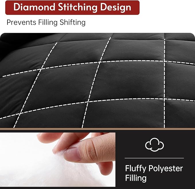 MUXHOMO 7 Pieces Queen Comforter Set, Reversible Bed in a Bag Queen Size, All Season Bedding Set with Comforter, Flat Sheet, Fitted Sheet, Pillowcases & Shams, Black & Soot