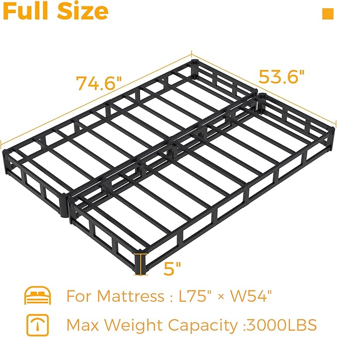 Maenizi Split Full Box Spring 5 Inch, Easy Assembly Bed Foundation, Heavy Duty Low Profile Metal Box Spring for Full Bed with Fabric Cover, Noise Free