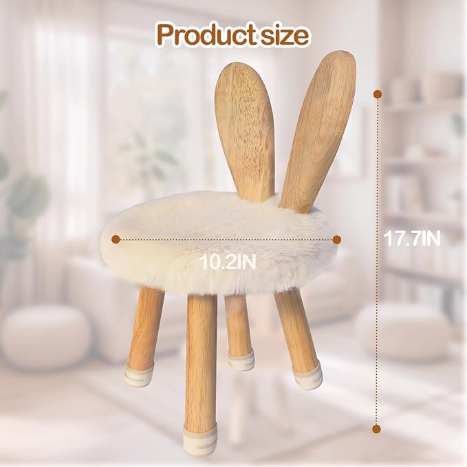 XXYOUPIN Wooden Toddler Chair Rabbit Stool Suitable for A Variety of Color Rest Stool for Any Room Decoration Game Room Cute Chair（1pack/Short White）