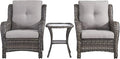 Rilyson Patio Bistro Set Wicker Chairs - 3 Piece Outdoor Rattan Conversation Set with 2 Armrest Chair and 1 Side Table for Proch Deck Garden Backyard Balcony(Mixed Grey/Grey)