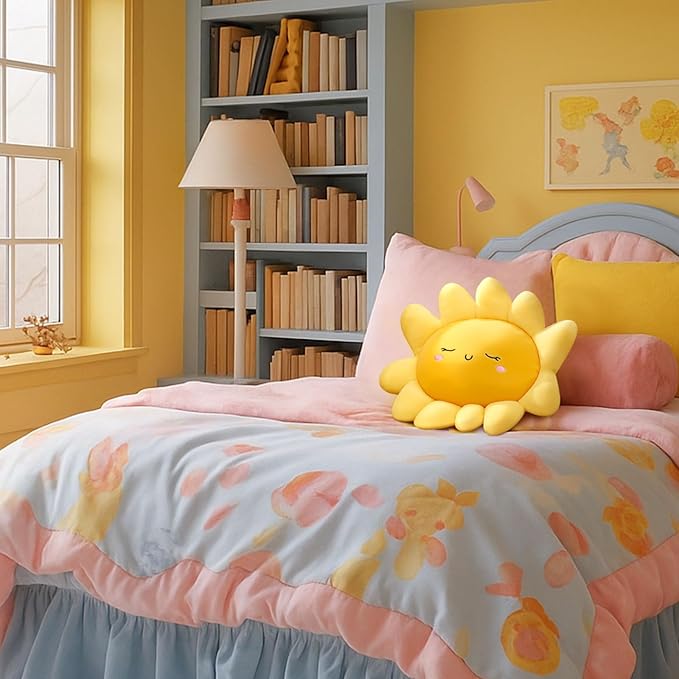 Juexica 1 Pcs Sun Pillow Plush Sofa Cushion Cute Stuffed Sun Shaped Floor Pillow Car Throw Soft Toy for Kids Women Girls Bed Home Decoration (13.7 Inch)