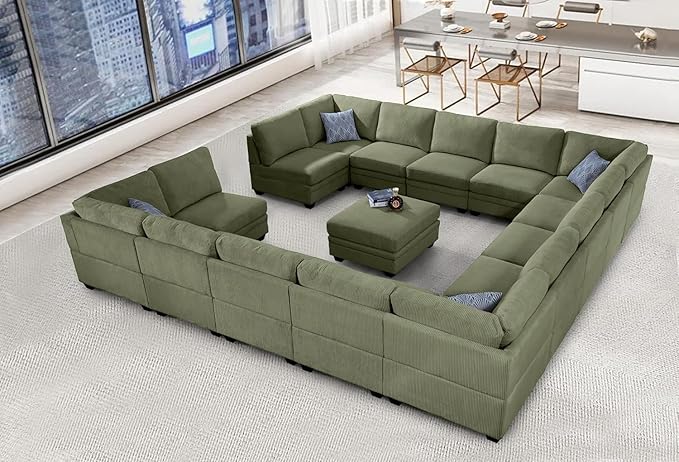 Legend Vansen Sectional Couches for Living Room,L-Shaped Corduroy Sofa with Ottoman for Living Room,Bedroom and Apartment (Olive, U-16)