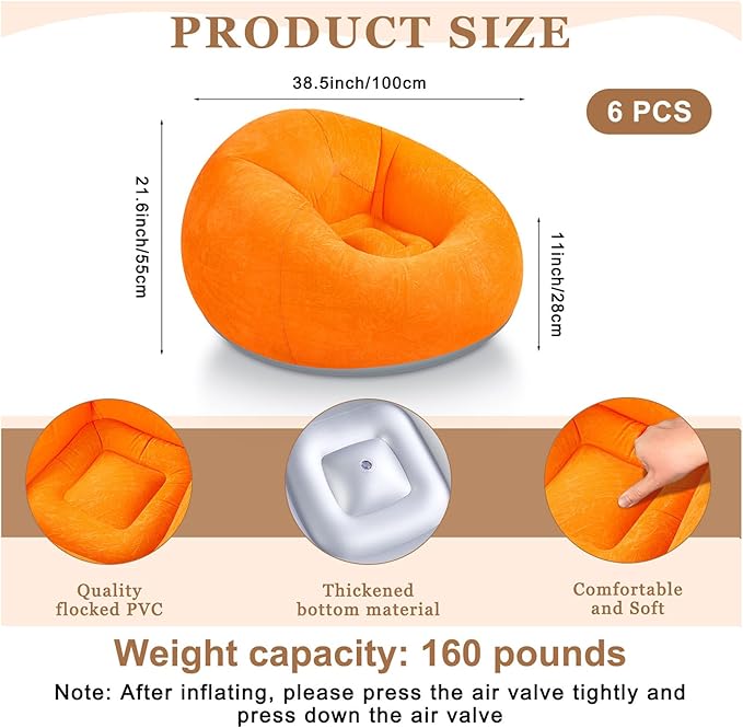 Realspring 6 Pcs Inflatable Bean Bag Chairs for Adults with Electric Air Pump, Blow up Couch Folding Portable Inflatable Couch Lazy Sofa for Outdoor Movie Nights Camping Room (Colorful)
