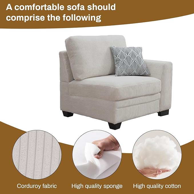 Legend Vansen Oversized Modular Sectional Sofa,6 Seat U Shaped Couch with Ottoman,Corduroy Sofa with Deep Seat,Convertible Large Sectional Couches for Living Room (Cream, L2+3)