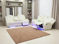 Power Reclining Sofa Set with Drop-down Table, Living Room Furniture Sets, Vanilla White Breathing Leather Sofa Power Sofa and Loveseat with Cup Holders/Storage Console/LED Light for Living Room