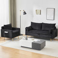 Furnimart 3-Seater Storage Sofa and Couch, Corduroy Loveseat with Accent Single Chair, Small Living Room Furniture Set for Apartment, Tiny Homes and Lofts, 2PC-Black