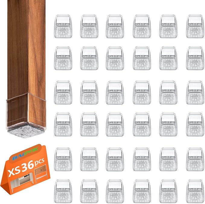 36pcs Square Chair Leg Floor Protectors, Felt Furniture Pads for Hardwood Floors, Silicone Chair Leg Covers to Protect Wood Tile Floors, Floor Protectors for Chairs, Not Fall Off, Clear, X-Small