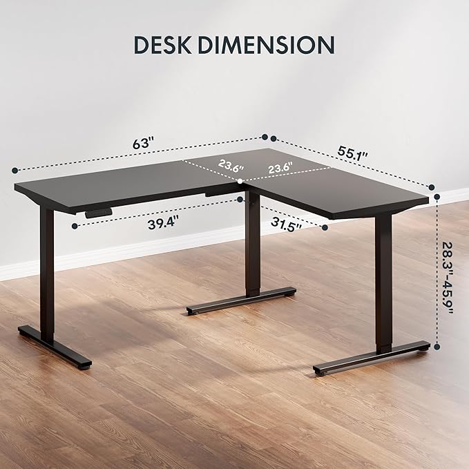 SANODESK L Shaped Electric Standing Desk with Drawer, 63 Inch Ergonomic Adjustable Height Desk with Storage, Corner Desk Sit Stand up Computer Table for Work Office Home, Black