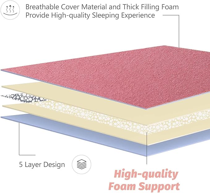 MAXYOYO Japanese Floor Mattress Futon Mattress, Thicken Sleeping Pad Foldable Roll Up Floor Futon for Adults Tatami Mat Dormitory Bed Lounger, Pink, Full Size