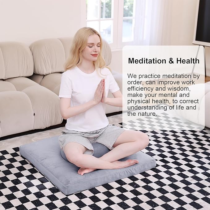 TokSay Velvet Zabuton Meditation Mat, 31 * 31 inches, Yoga Meditation Cushion Floor (Gray)