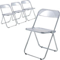 LeisureMod Lawrence Modern Clear Acrylic Folding Chair with Metal Frame, Space-Saving Transparent Seating for Dining Room, Home Office, Bedroom, Vanity or Small Spaces, (Clear, Set of 4)